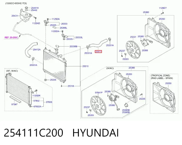 Патрубок радиатора 254111C200 Hyundai/Kia