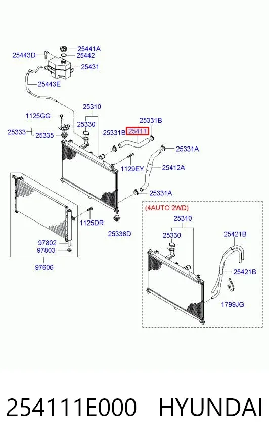 Патрубок радиатора 254111E000 Hyundai/Kia