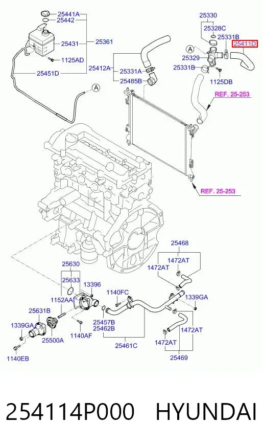 Патрубок радиатора 254114P000 Hyundai/Kia
