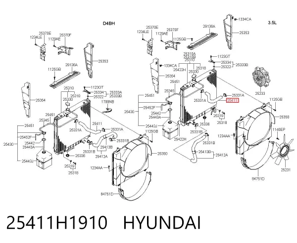 Патрубок радиатора 25411H1910 Hyundai/Kia