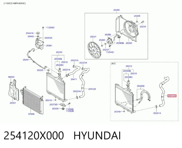 Нижний шлаг радиатора охлаждения 254120X000 Hyundai/Kia