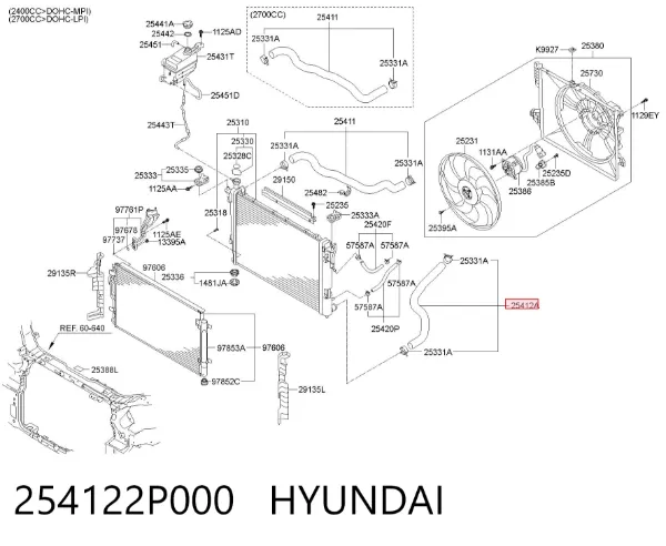 Шланг расширительного бачка нижний 254122P000 Hyundai/Kia