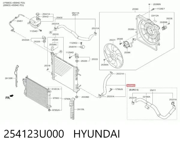 Нижний шлаг радиатора охлаждения 254123U000 Hyundai/Kia
