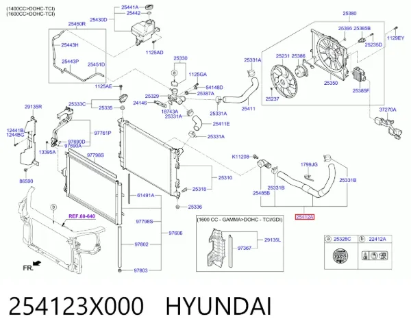 Нижний шлаг радиатора охлаждения 254123X000 Hyundai/Kia