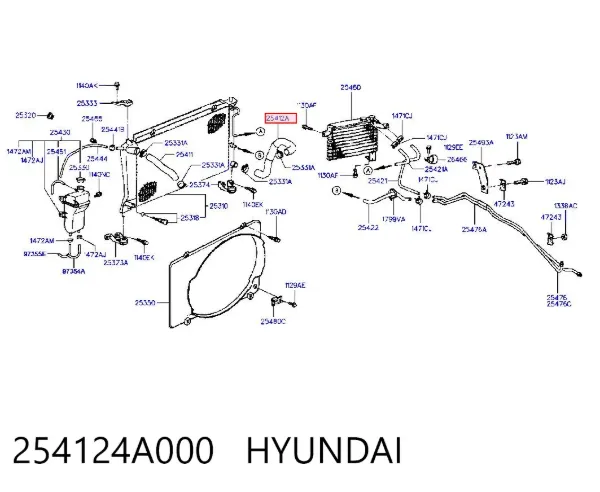 Нижний шлаг радиатора охлаждения 254124A000 Hyundai/Kia