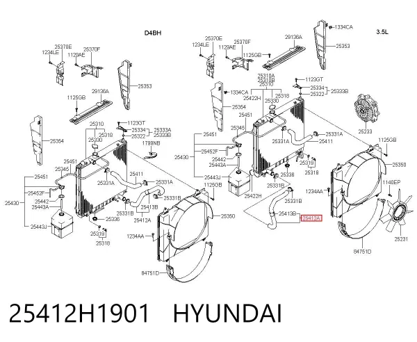 Нижний шлаг радиатора охлаждения 25412H1901 Hyundai/Kia