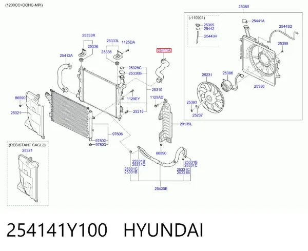 Патрубок радиатора 254141Y100 Hyundai/Kia