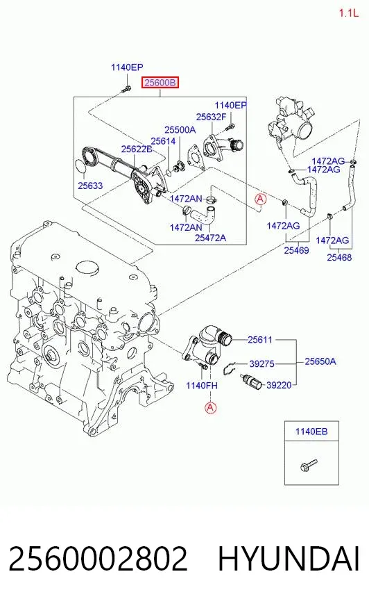 Корпус термостата 2560002802 Hyundai/Kia