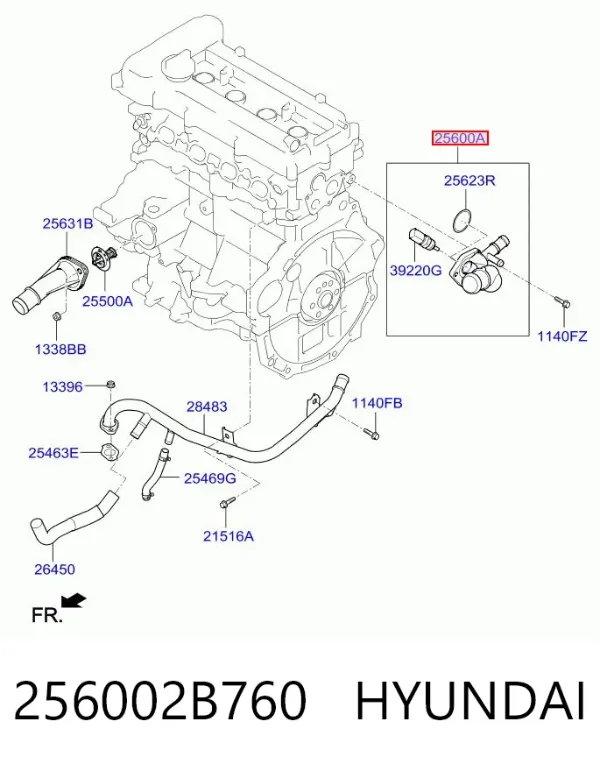 Корпус термостата 256002B760 Hyundai/Kia