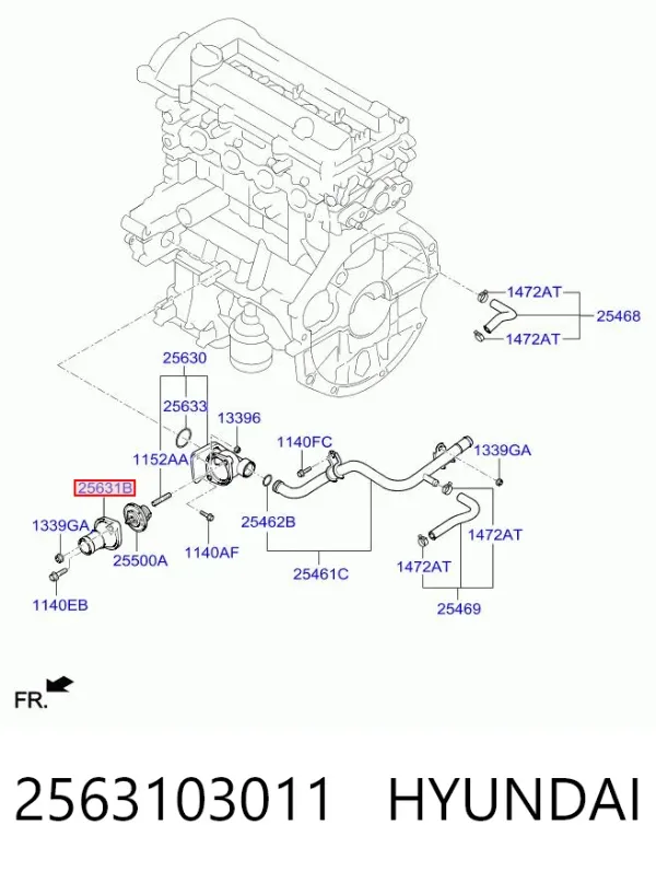 Крышка термостата 2563103011 Hyundai/Kia