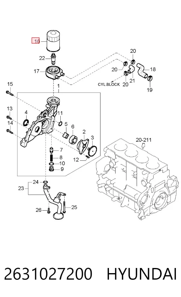Масляный фильтр 2631027200 Hyundai/Kia