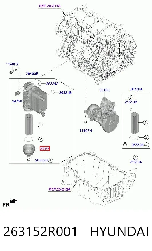 Крышка масляного фильтра 263152R001 Hyundai/Kia