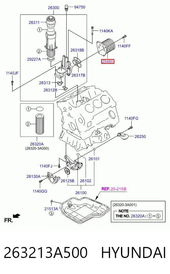 Радиатор масляный (холодильник), под фильтром 263213A500 Hyundai/Kia