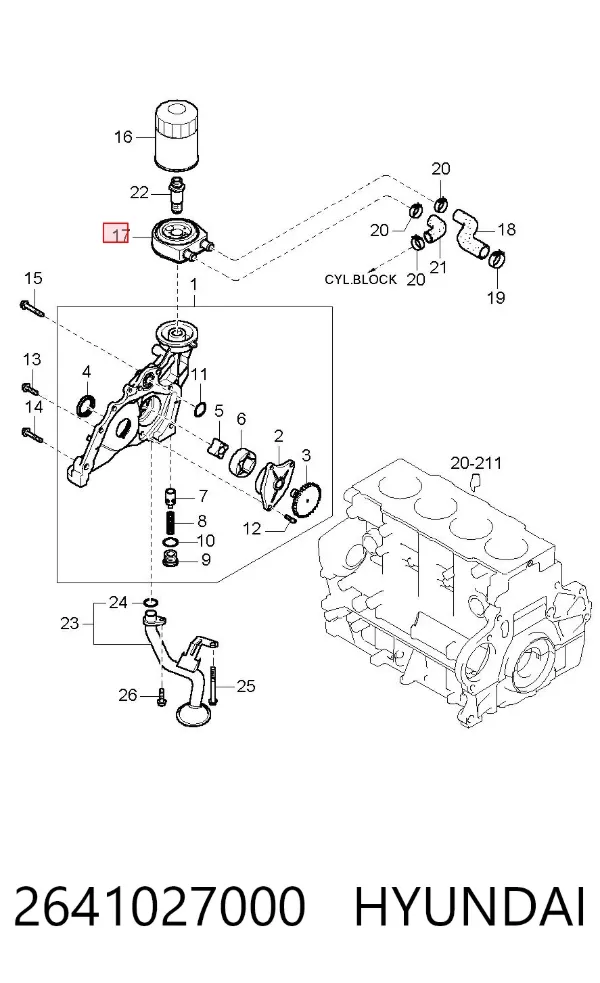 Радиатор масляный (холодильник), под фильтром 2641027000 Hyundai/Kia