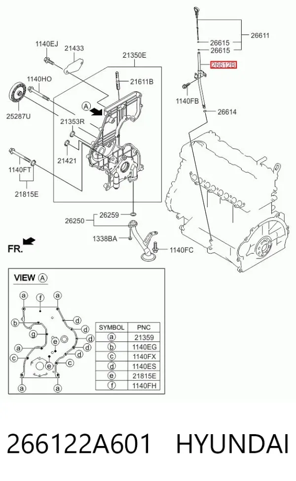 Направляющая индикатора уровня масла в двигателе 266122A601 Hyundai/Kia