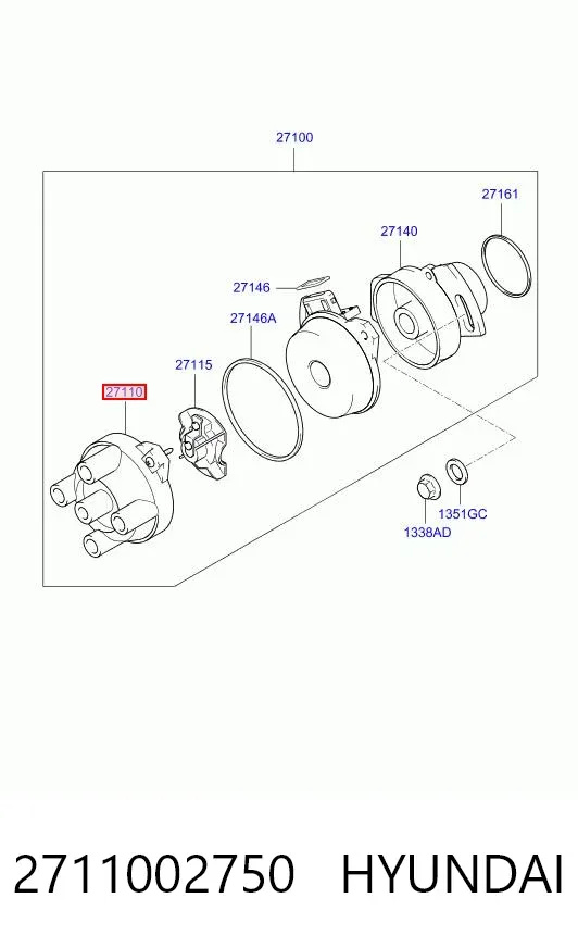 Крышка трамблера 2711002750 Hyundai/Kia