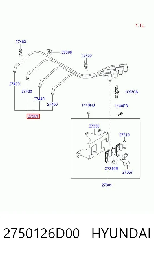 Высоковольтные провода 2750126D00 Hyundai/Kia