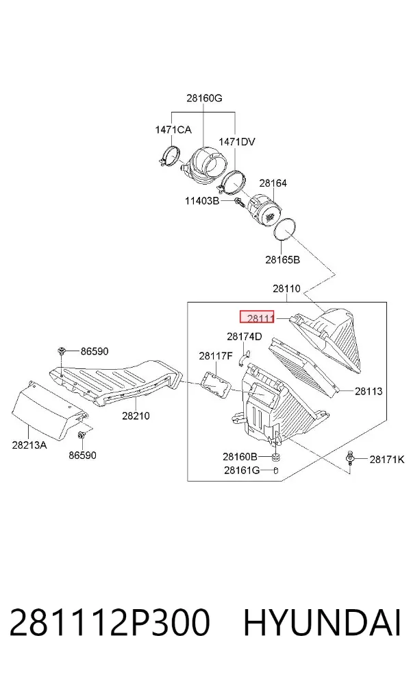Корпус воздушного фильтра, верхняя часть 281112P300 Hyundai/Kia
