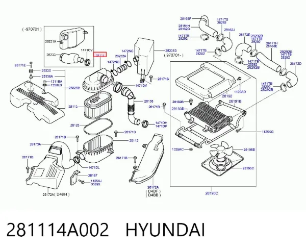 Корпус воздушного фильтра, верхняя часть 281114A002 Hyundai/Kia
