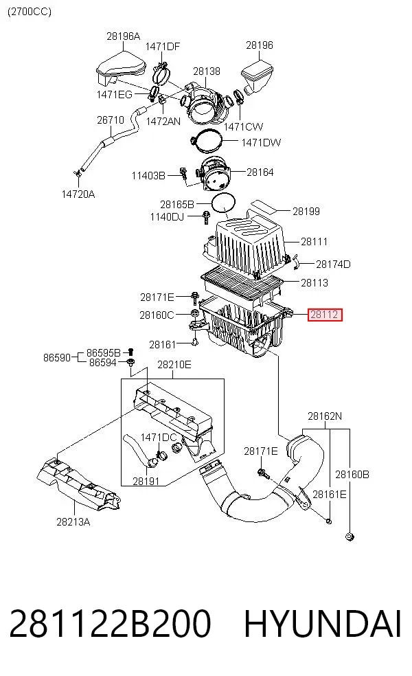 Корпус воздушного фильтра, нижняя часть 281122B200 Hyundai/Kia