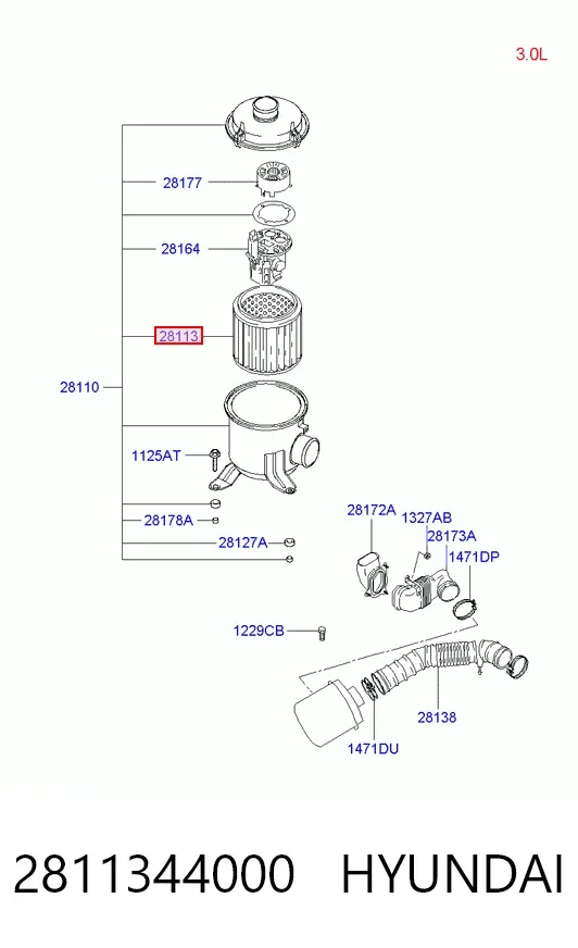 Воздушный фильтр 2811344000 Hyundai/Kia