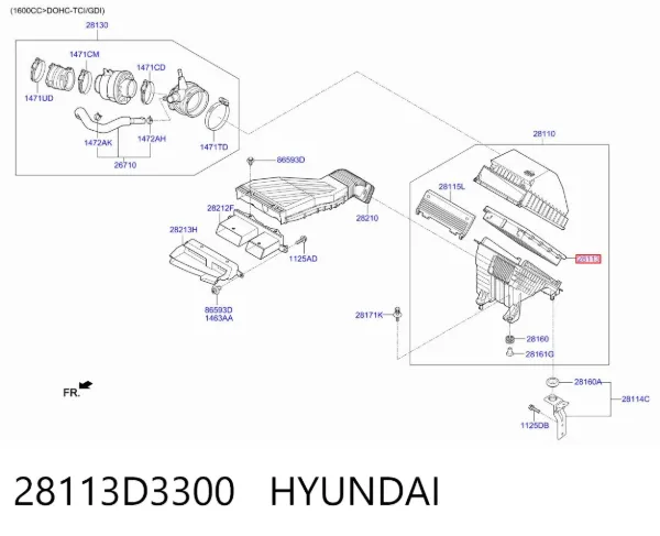 Воздушный фильтр 28113D3300 Hyundai/Kia