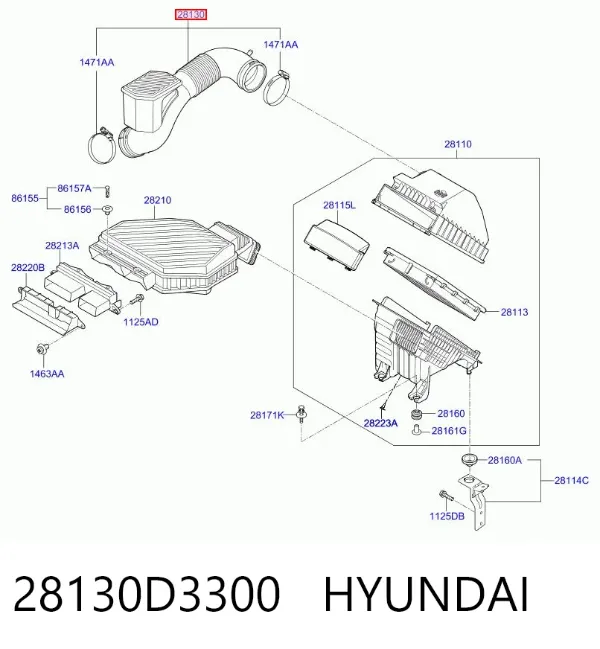 Выпускной патрубок воздушного фильтра 28130D3300 Hyundai/Kia