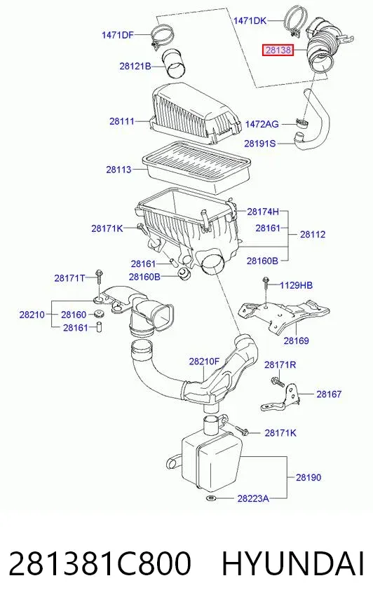Выпускной патрубок воздушного фильтра 281381C800 Hyundai/Kia