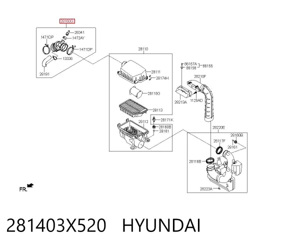 Выпускной патрубок воздушного фильтра 281403X520 Hyundai/Kia
