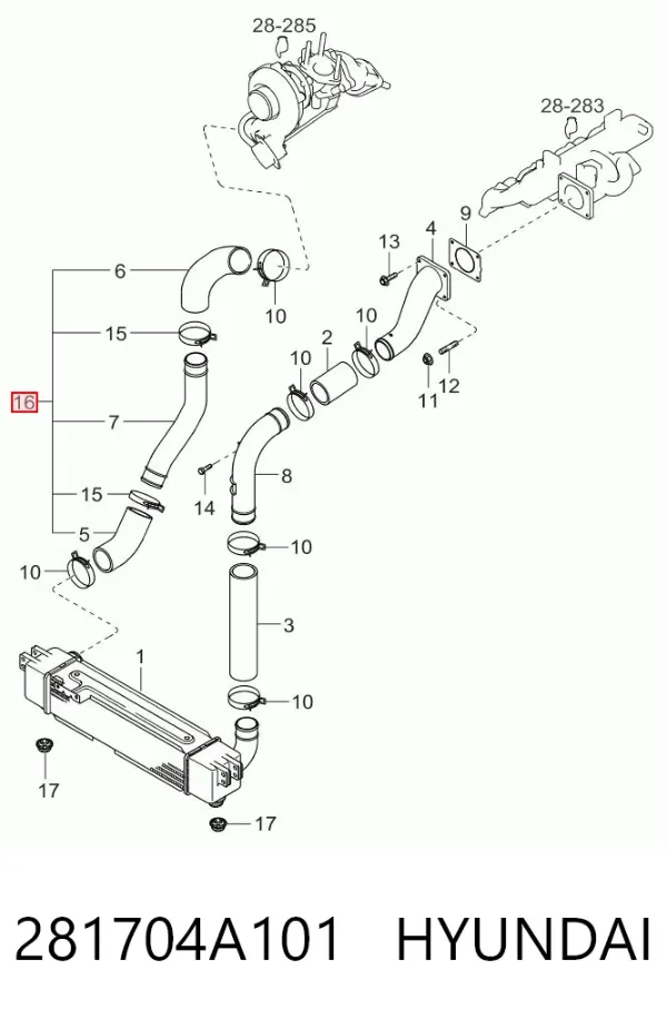 Патрубок интеркулера 281704A101 Hyundai/Kia
