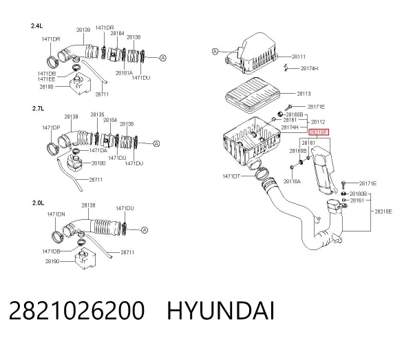 Воздухозаборник воздушного фильтра 2821026200 Hyundai/Kia