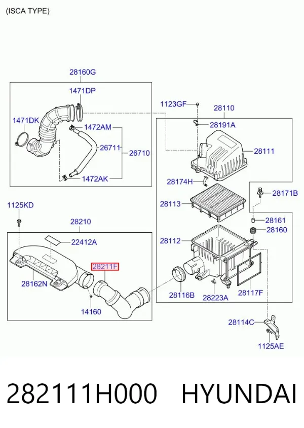 Впускной патрубок воздушного фильтра 282111H000 Hyundai/Kia