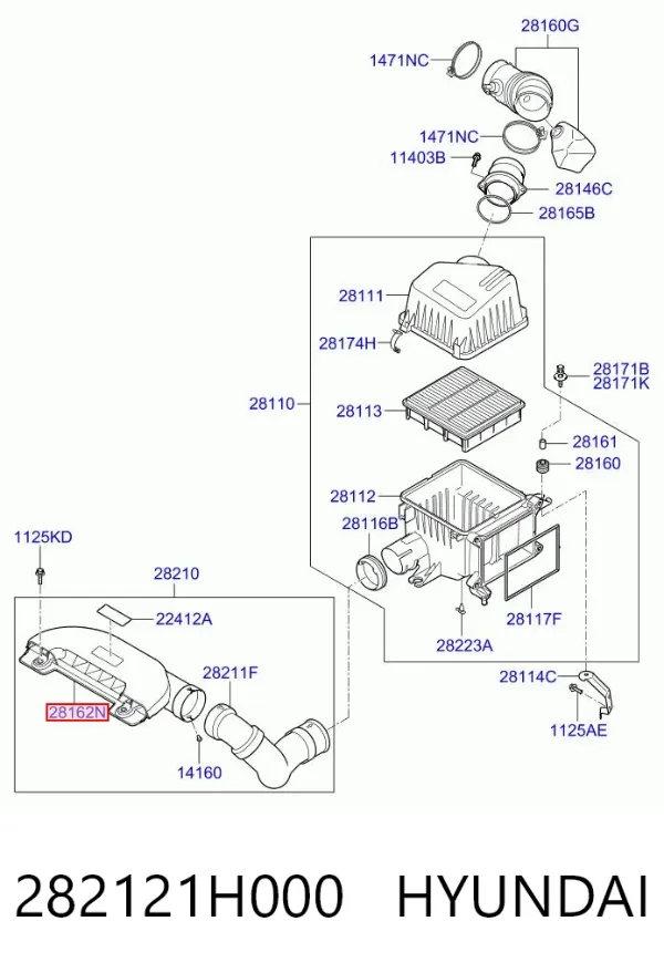 Воздухозаборник воздушного фильтра 282121H000 Hyundai/Kia