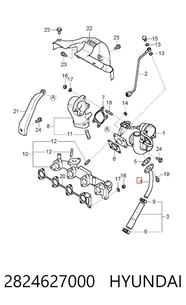 Трубка (шланг) отвода масла от турбины 2824627000 Hyundai/Kia