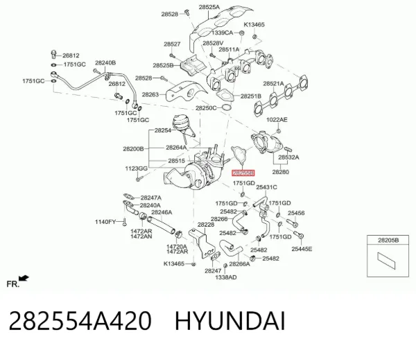 Прокладка турбины выхлопных газов, выпуск 282554A420 Hyundai/Kia