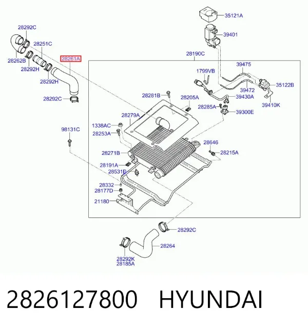 Патрубок воздушный, выход из турбины/компрессора (наддув) 2826127800 Hyundai/Kia