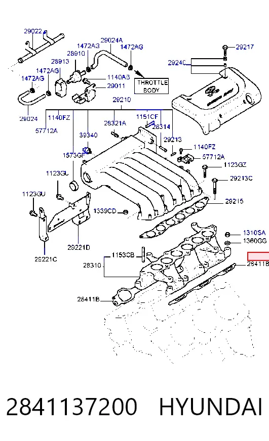 Прокладка впускного коллектора нижняя 2841137200 Hyundai/Kia
