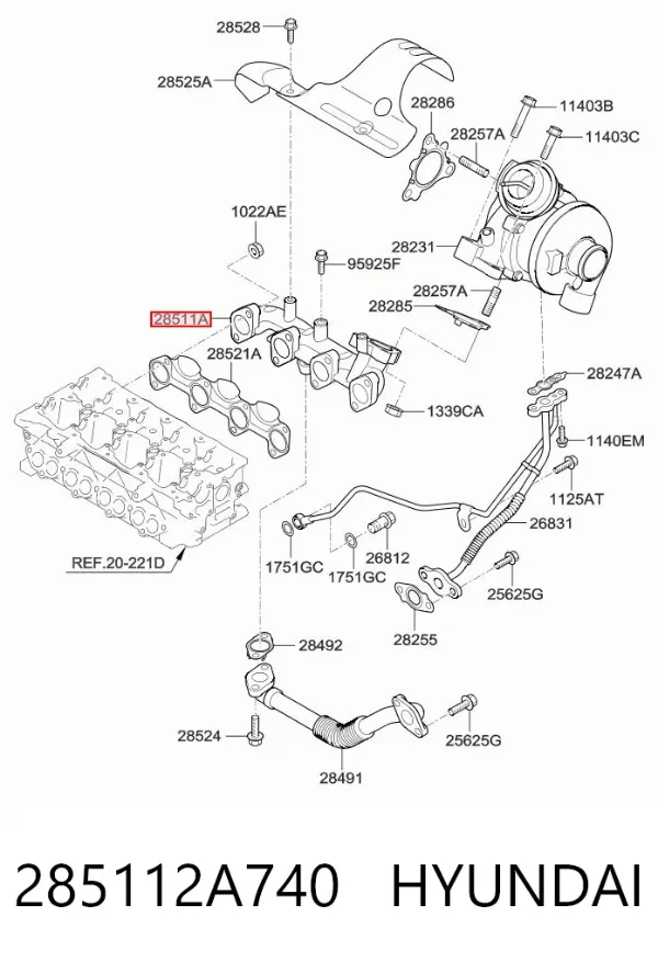 Выпускной коллектор 285112A740 Hyundai/Kia