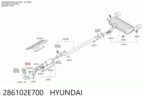 Передняя часть глушителя 286102E700 Hyundai/Kia
