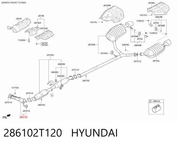 Передняя часть глушителя 286102T120 Hyundai/Kia