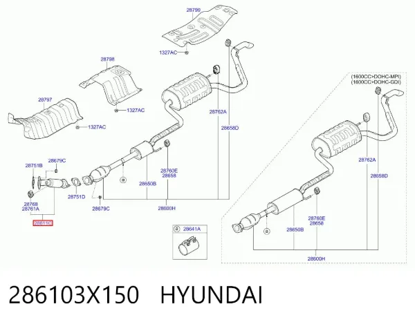 Передняя часть глушителя 286103X150 Hyundai/Kia