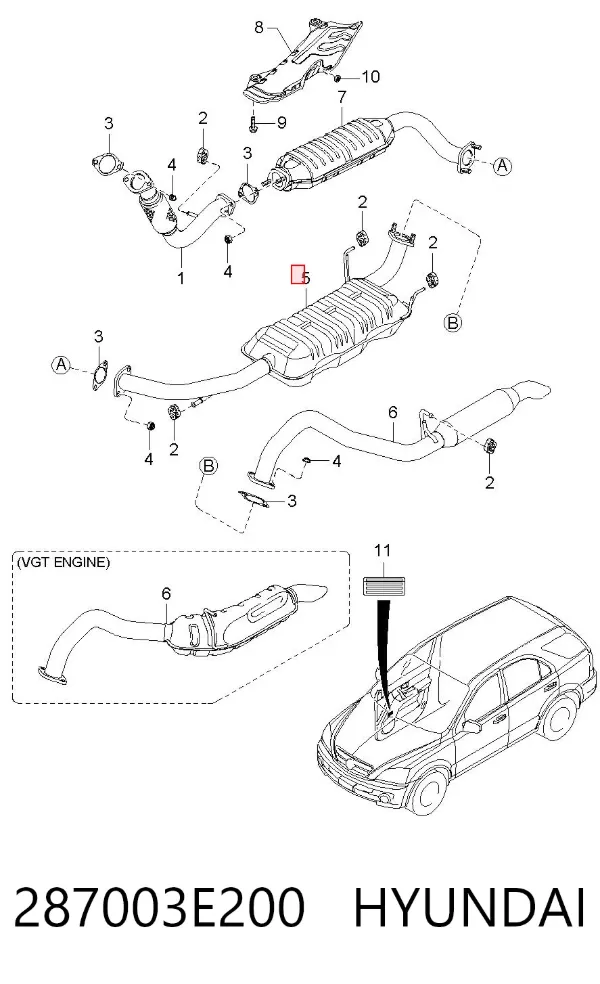 Центральная часть глушителя 287003E200 Hyundai/Kia