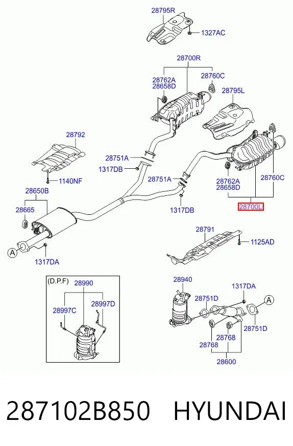 Глушитель задний 287102B850 Hyundai/Kia