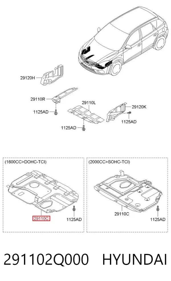 Защита двигателя 291102Q000 Hyundai/Kia