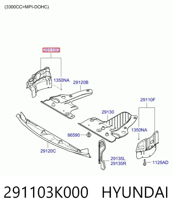 Защита двигателя правая 291103K000 Hyundai/Kia