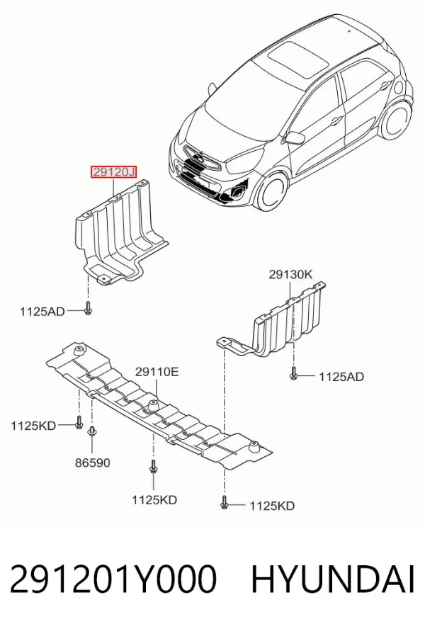 Защита двигателя правая 291201Y000 Hyundai/Kia