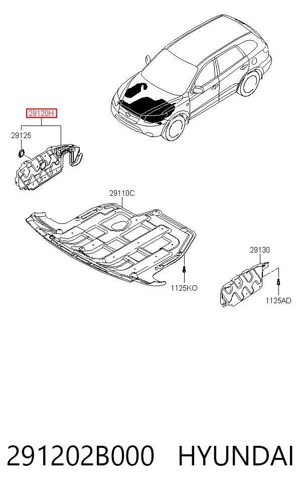 Защита двигателя правая 291202B000 Hyundai/Kia
