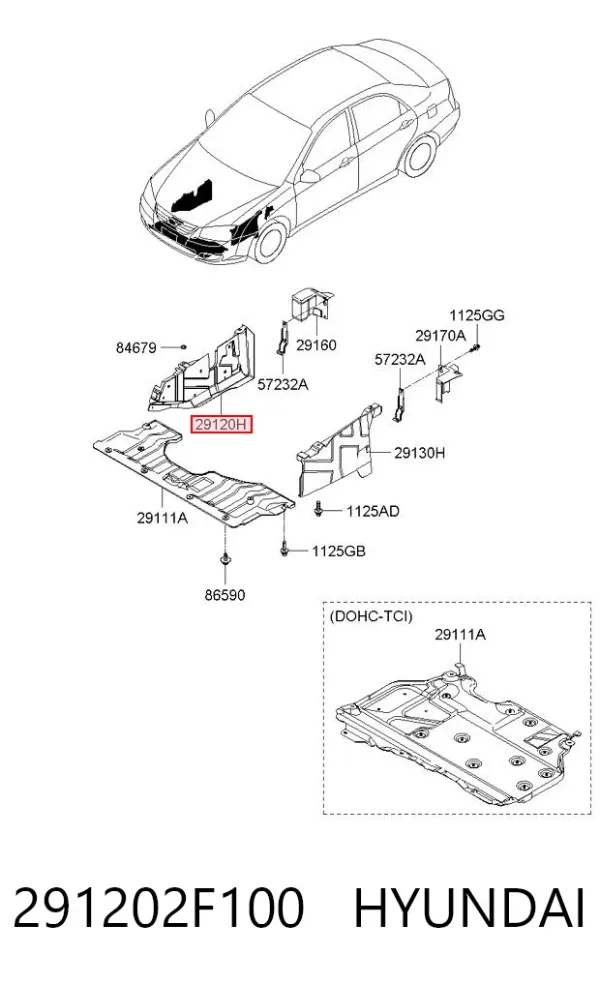 Защита двигателя правая 291202F100 Hyundai/Kia