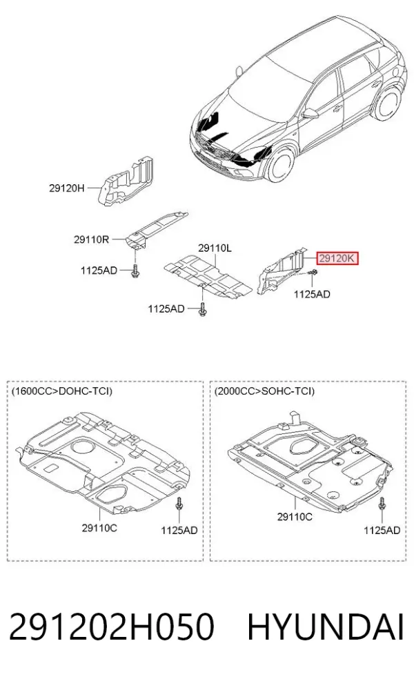 Защита двигателя левая 291202H050 Hyundai/Kia