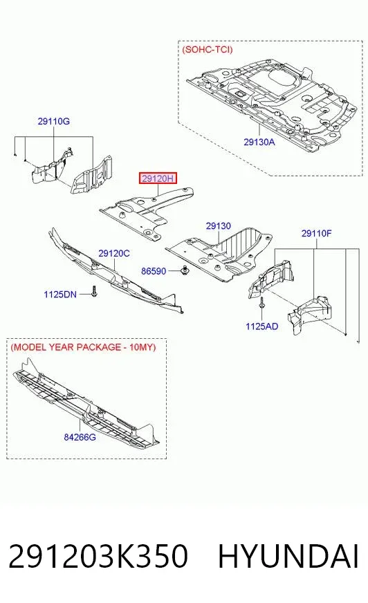 Защита двигателя правая 291203K350 Hyundai/Kia